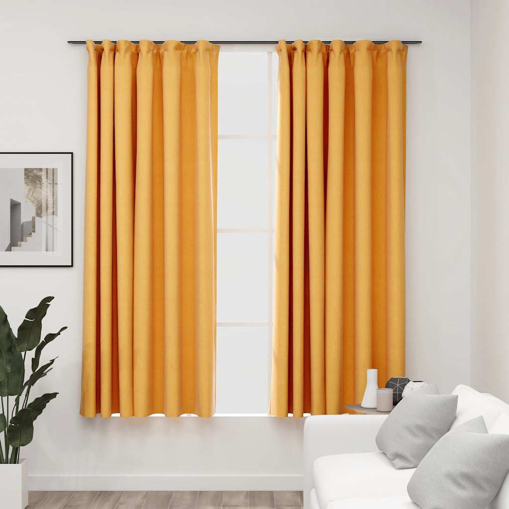 Tende Oscuranti con Ganci Effetto Lino 2 pz Gialle 140x175 cm | homemem39