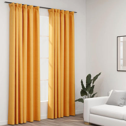Tende Oscuranti con Ganci Effetto Lino 2 pz Gialle 140x245 cm | homemem39