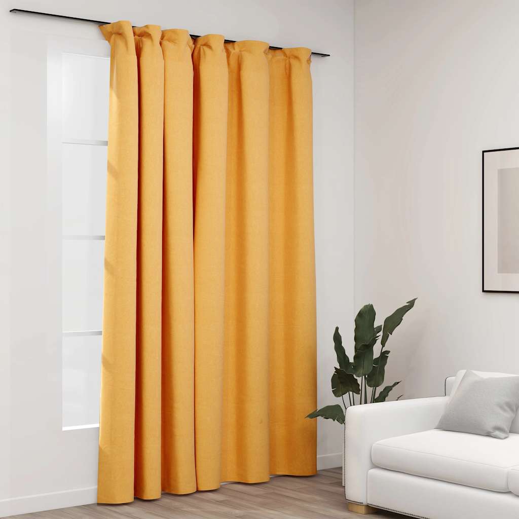 Tenda Oscurante Effetto Lino con Ganci Gialle 290x245 cm | homemem39