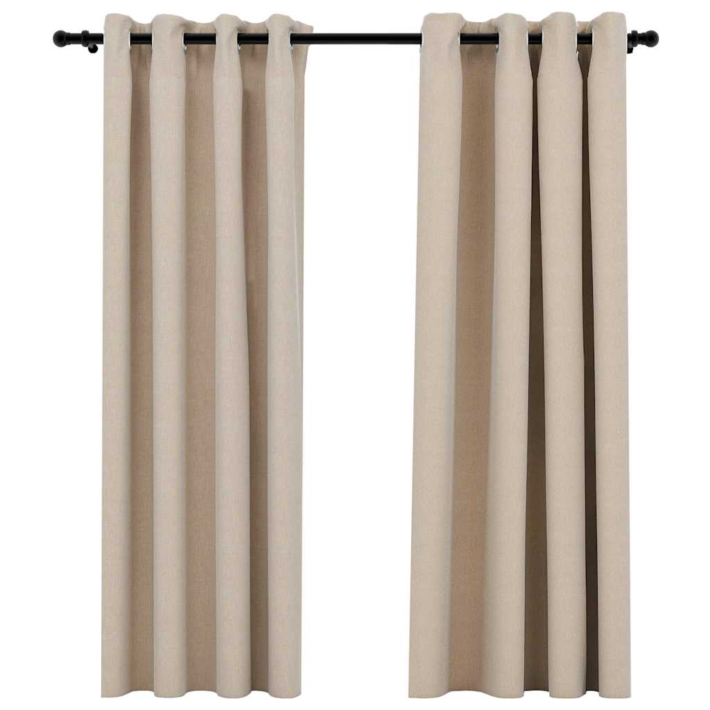 Tende Oscuranti Effetto Lino con Occhielli 2 pz Beige 140x175cm | homemem39