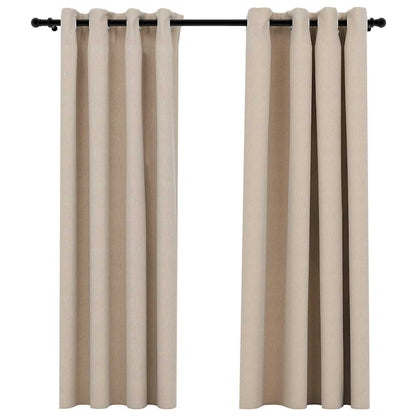 Tende Oscuranti Effetto Lino con Occhielli 2 pz Beige 140x175cm | homemem39