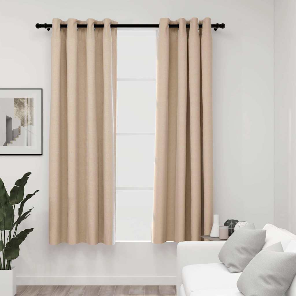 Tende Oscuranti Effetto Lino con Occhielli 2 pz Beige 140x175cm | homemem39