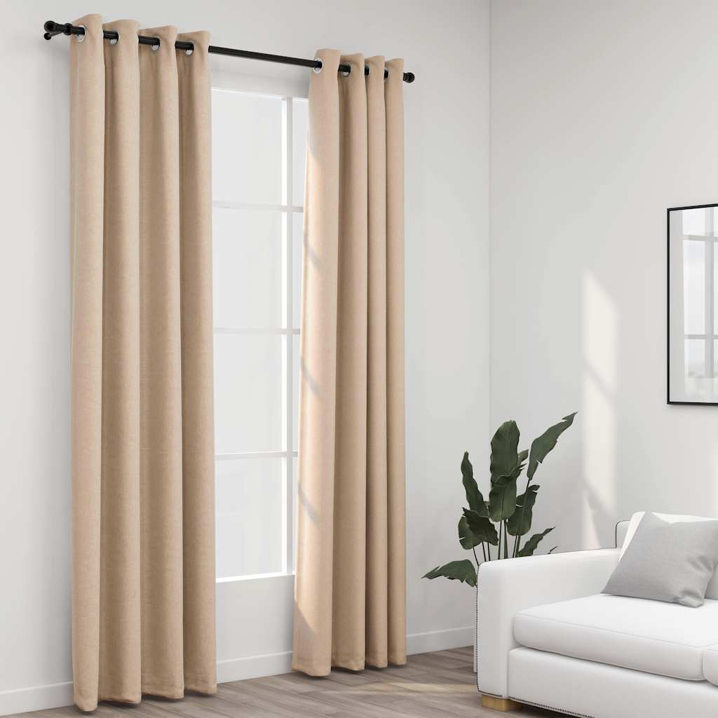 Tende Oscuranti Effetto Lino con Occhielli 2pz Beige 140x225 cm | homemem39