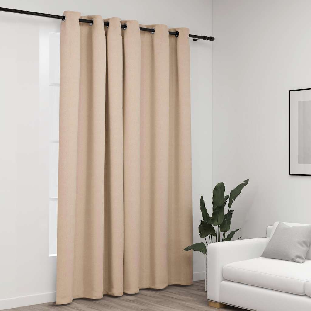 Tenda Oscurante Effetto Lino con Occhielli Beige 290x245 cm | homemem39