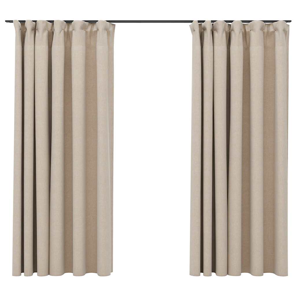 Tende Oscuranti con Ganci Effetto Lino 2 pz Beige 140x175 cm | homemem39