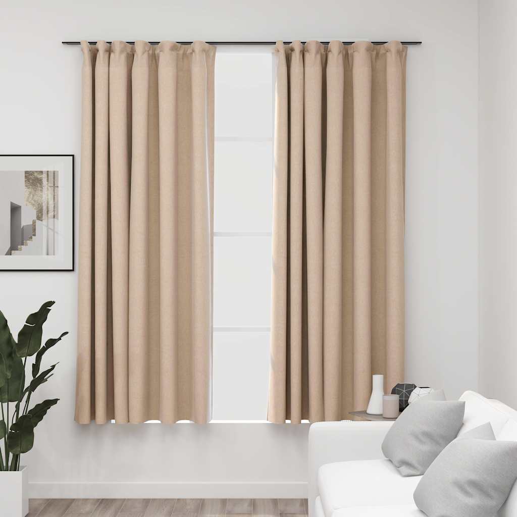 Tende Oscuranti con Ganci Effetto Lino 2 pz Beige 140x175 cm | homemem39