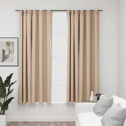 Tende Oscuranti con Ganci Effetto Lino 2 pz Beige 140x175 cm | homemem39