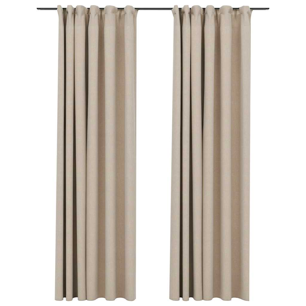 Tende Oscuranti con Ganci Effetto Lino 2 pz Beige 140x245 cm | homemem39