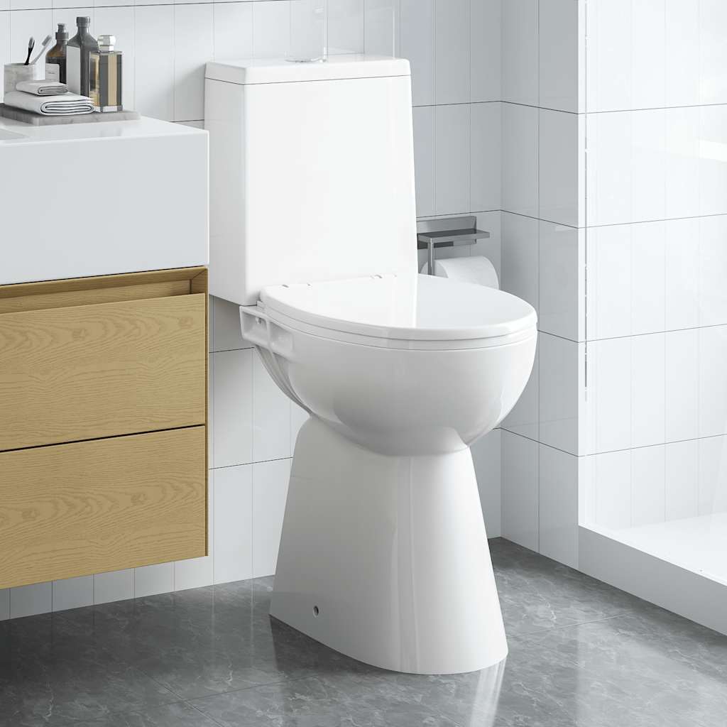 WC Senza Brida 7 cm Altezza Extra Chiusura Rallentata Ceramica Bianca - homemem39