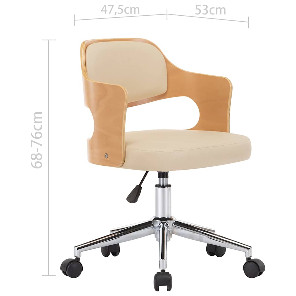 Sedia da Ufficio Girevole Crema in Legno Piegato e Similpelle