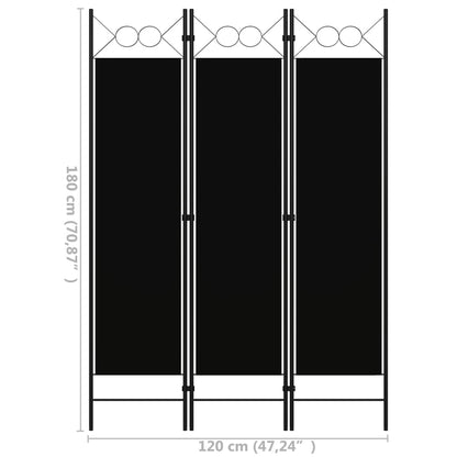 Paravento a 3 Pannelli Nero 120x180 cm