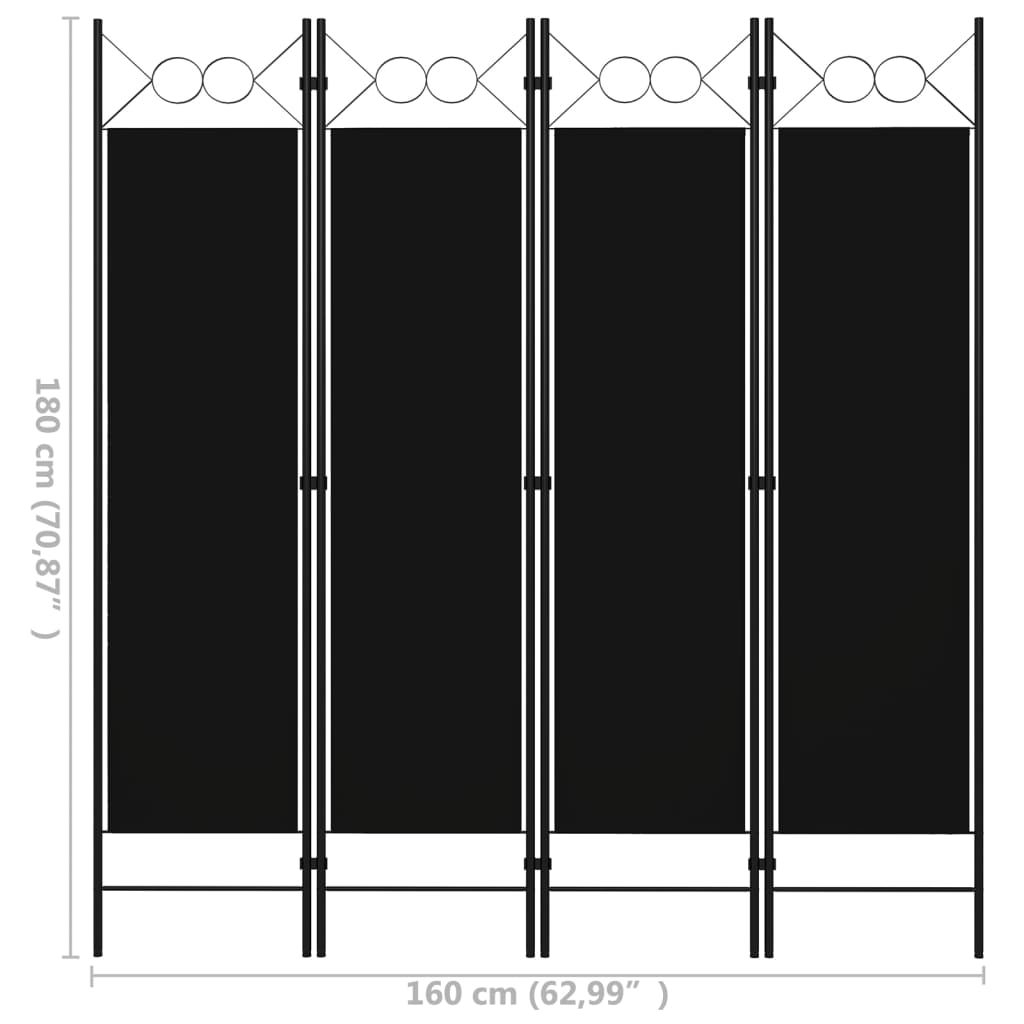 Paravento a 4 Pannelli Nero 160x180 cm - homemem39