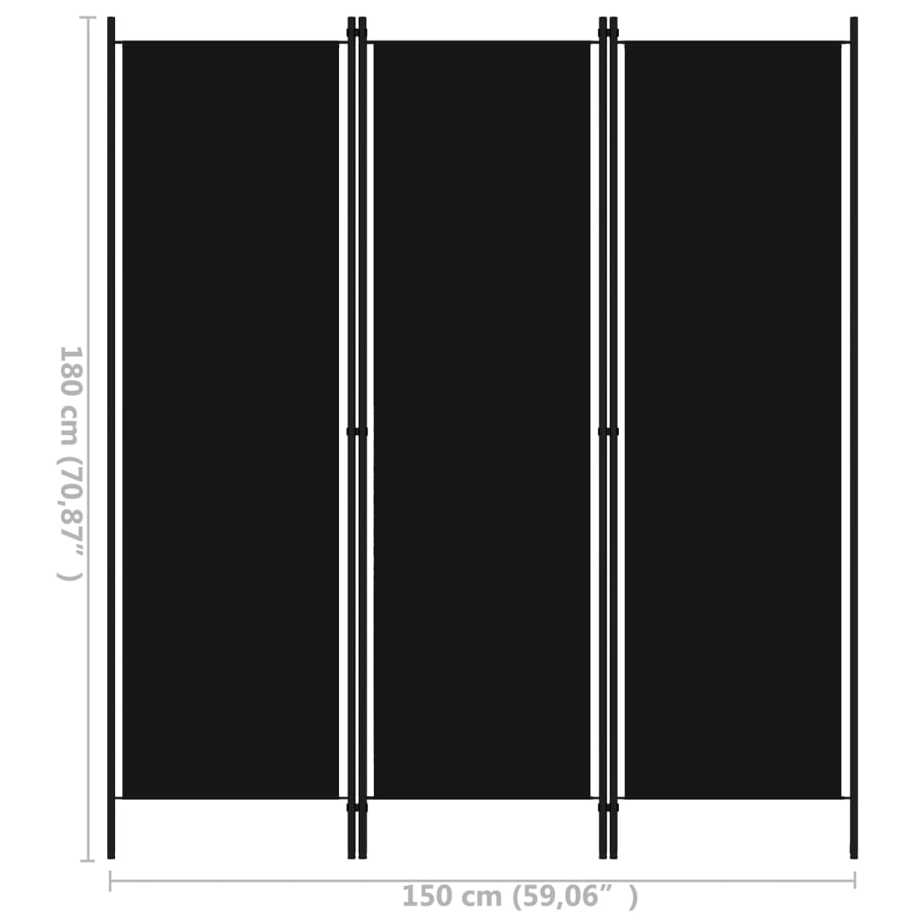 Paravento a 3 Pannelli Nero 150x180 cm - homemem39