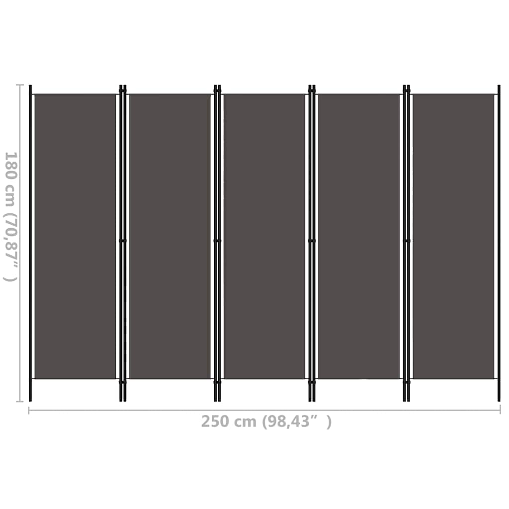 Paravento a 5 Pannelli Antracite 250x180 cm | homemem39