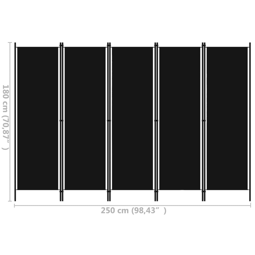Paravento a 5 Pannelli Nero 250x180 cm | homemem39