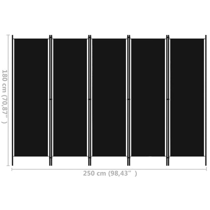 Paravento a 5 Pannelli Nero 250x180 cm | homemem39
