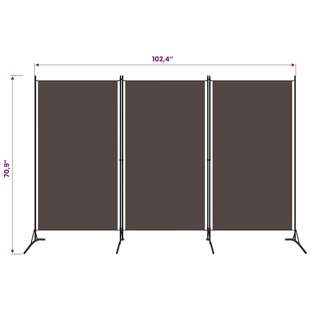 Paravento a 3 Pannelli Marrone 260x180 cm