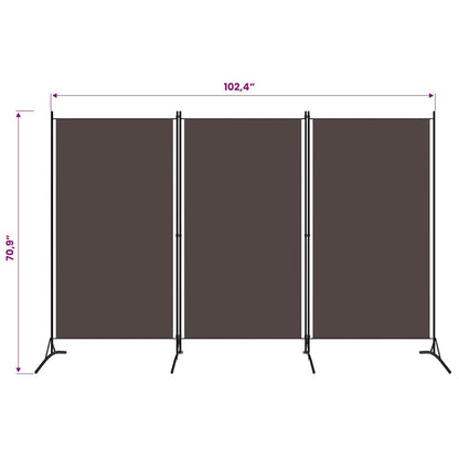 Paravento a 3 Pannelli Marrone 260x180 cm