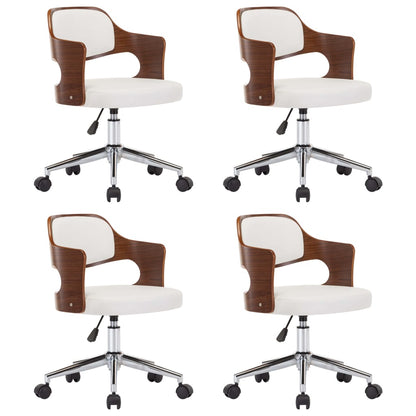 Sedie da Pranzo Girevoli 4 pz Bianche Legno Curvo e Similpelle