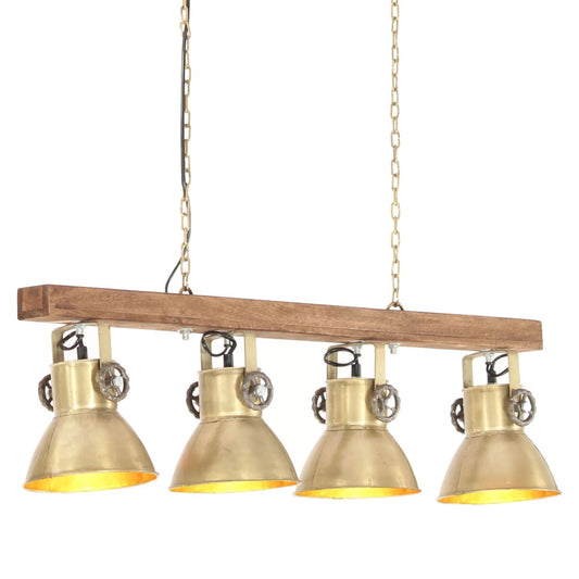 Industrial Pendant Lamp Brass E27 Mango Wood