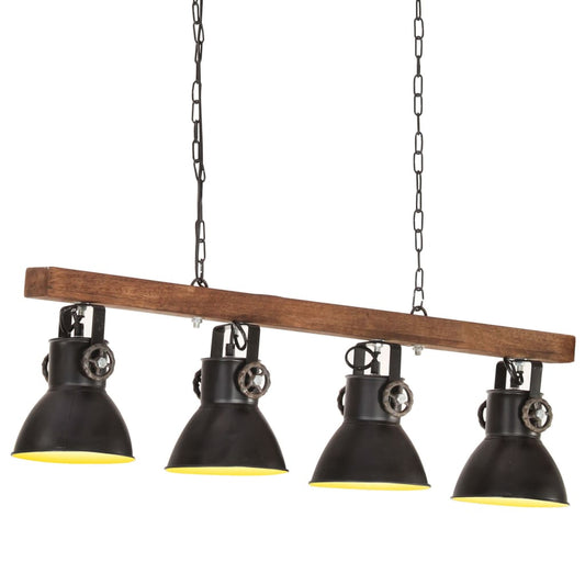 Lampada a Sospensione Industriale Nera E27 Legno di Mango - homemem39