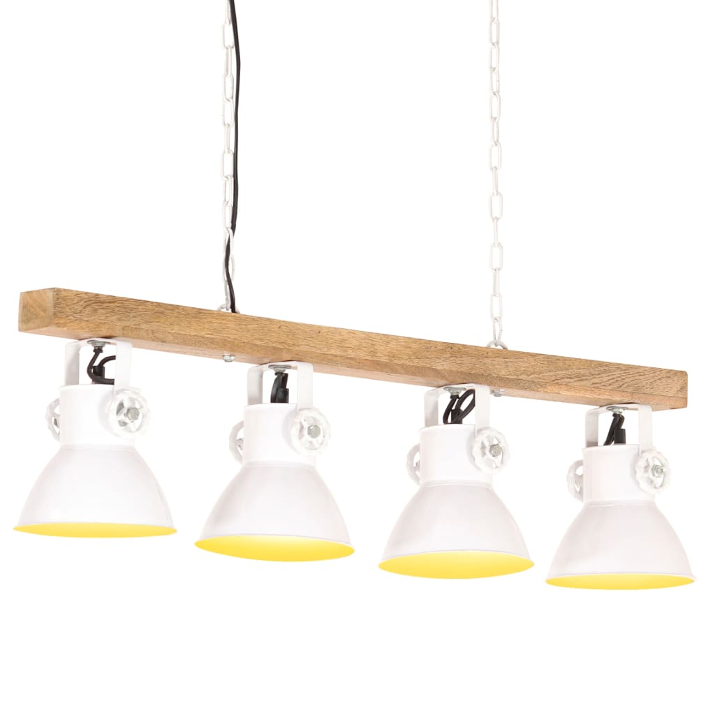 Lampada a Sospensione Industriale Bianca E27 Legno di Mango - homemem39