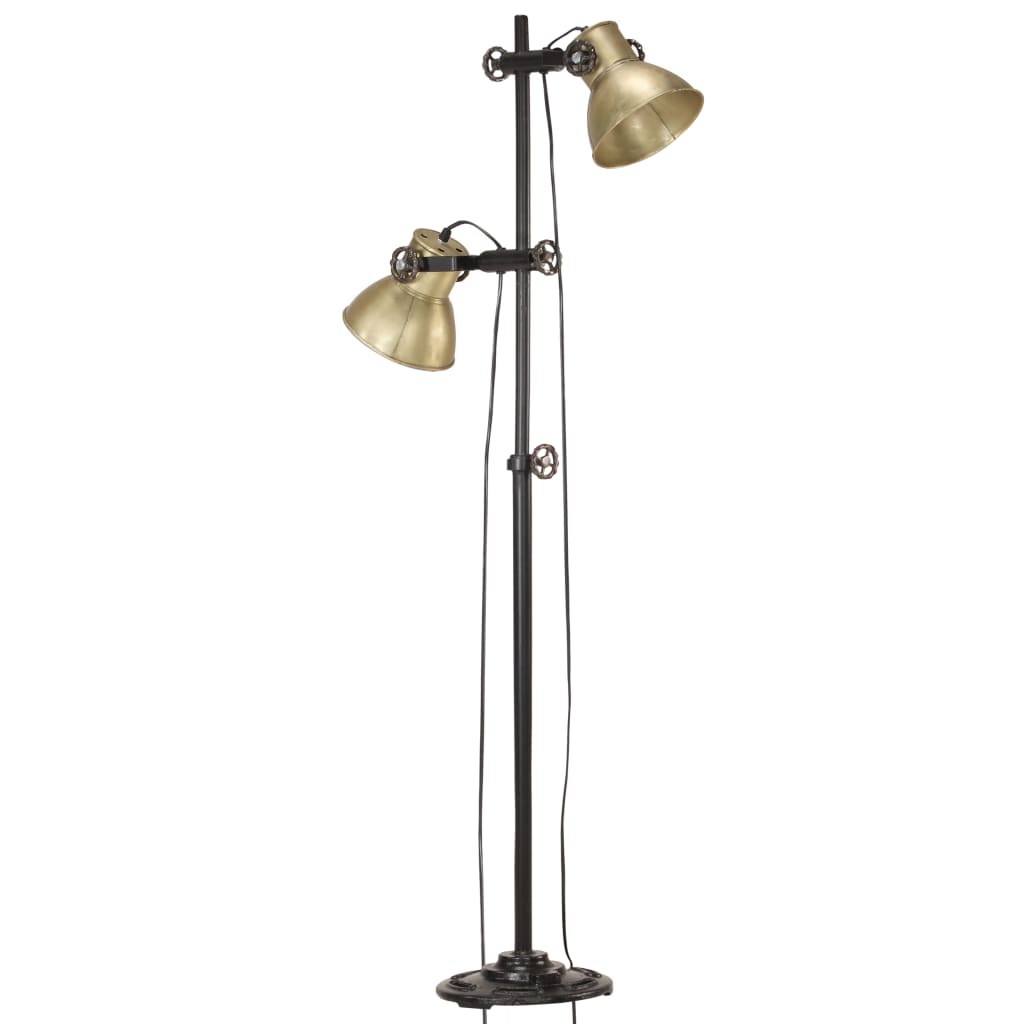 Lampada da Pavimento con 2 Paralumi Ottone E27 in Ghisa | homemem39