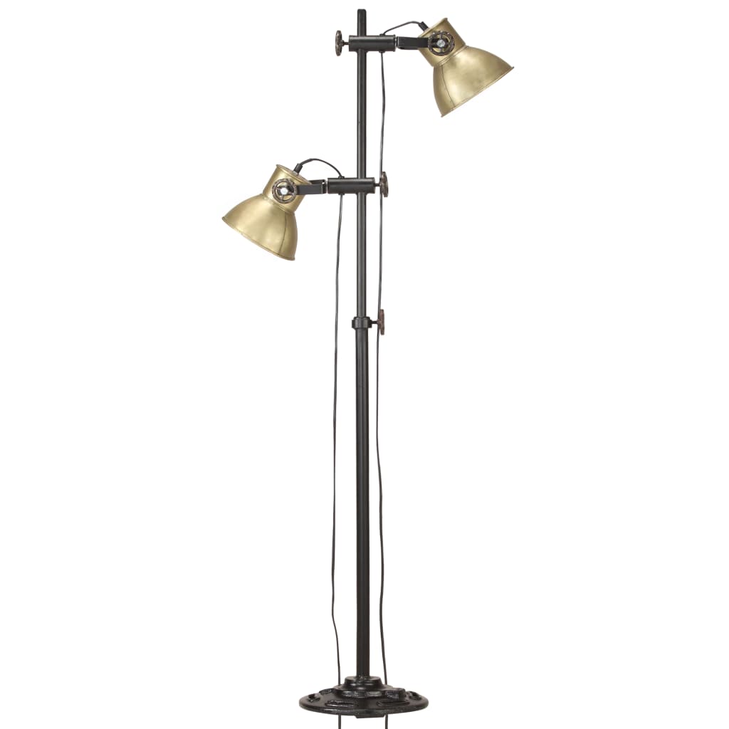 Lampada da Pavimento con 2 Paralumi Ottone E27 in Ghisa | homemem39