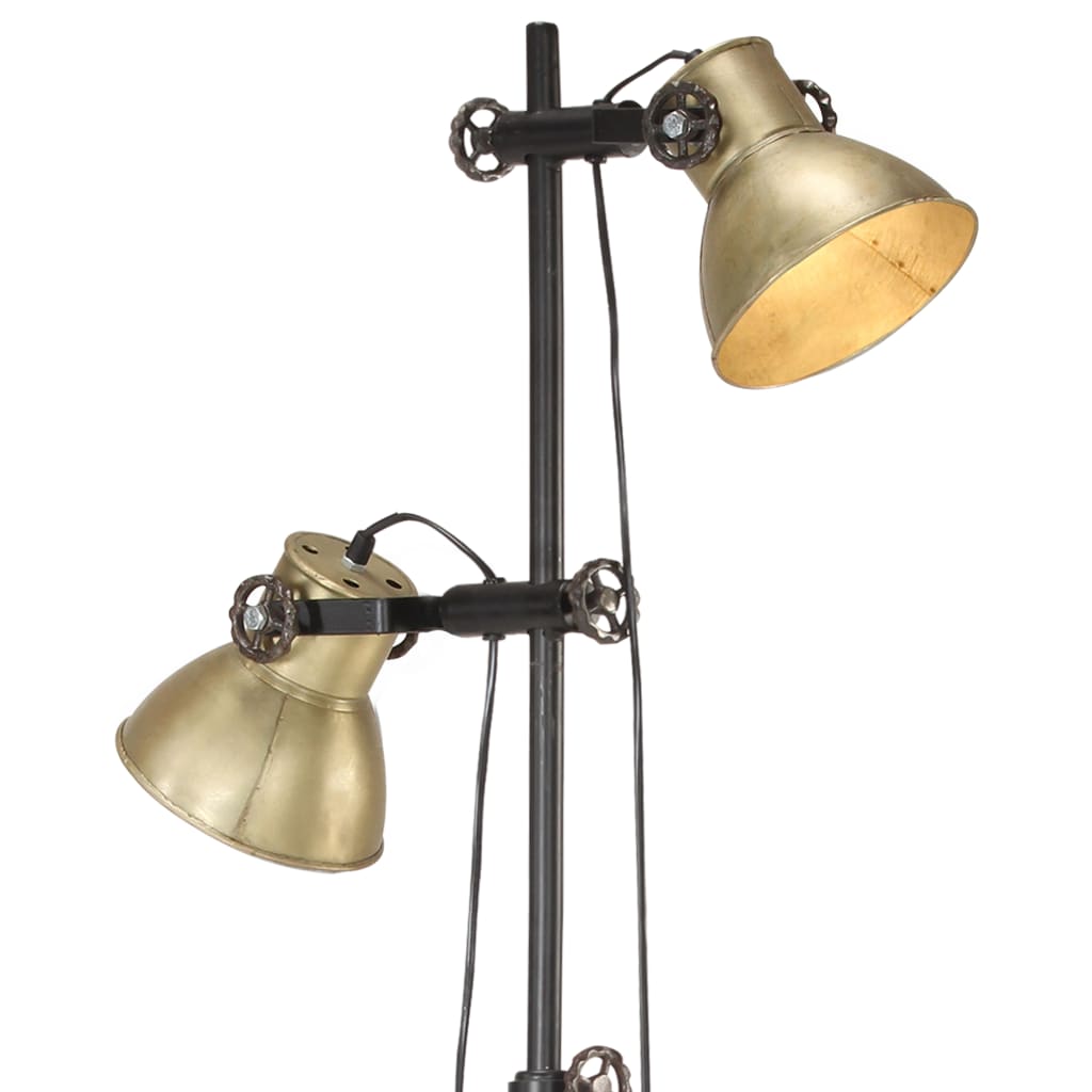 Lampada da Pavimento con 2 Paralumi Ottone E27 in Ghisa | homemem39