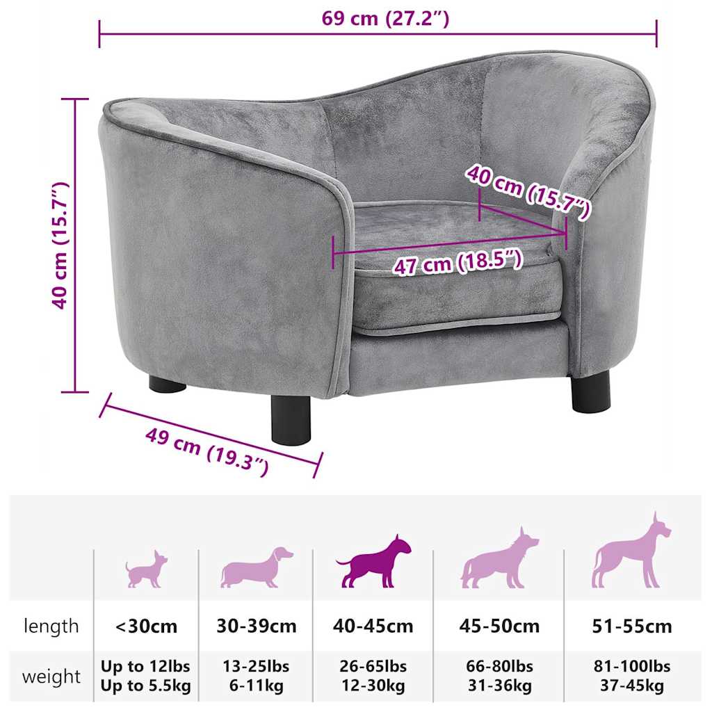 Divano per Cani Grigio 69x49x40 cm in Peluche - homemem39