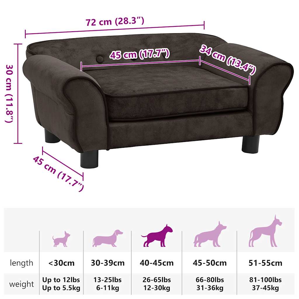 Divano per Cani Marrone 72x45x30 cm in Peluche - homemem39