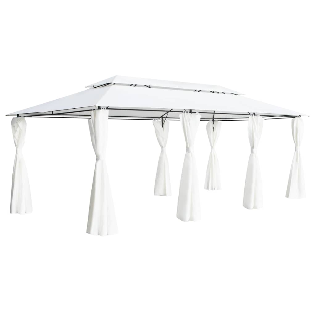 Gazebo con Tende 600x298x270 cm Bianco 180g/m²
