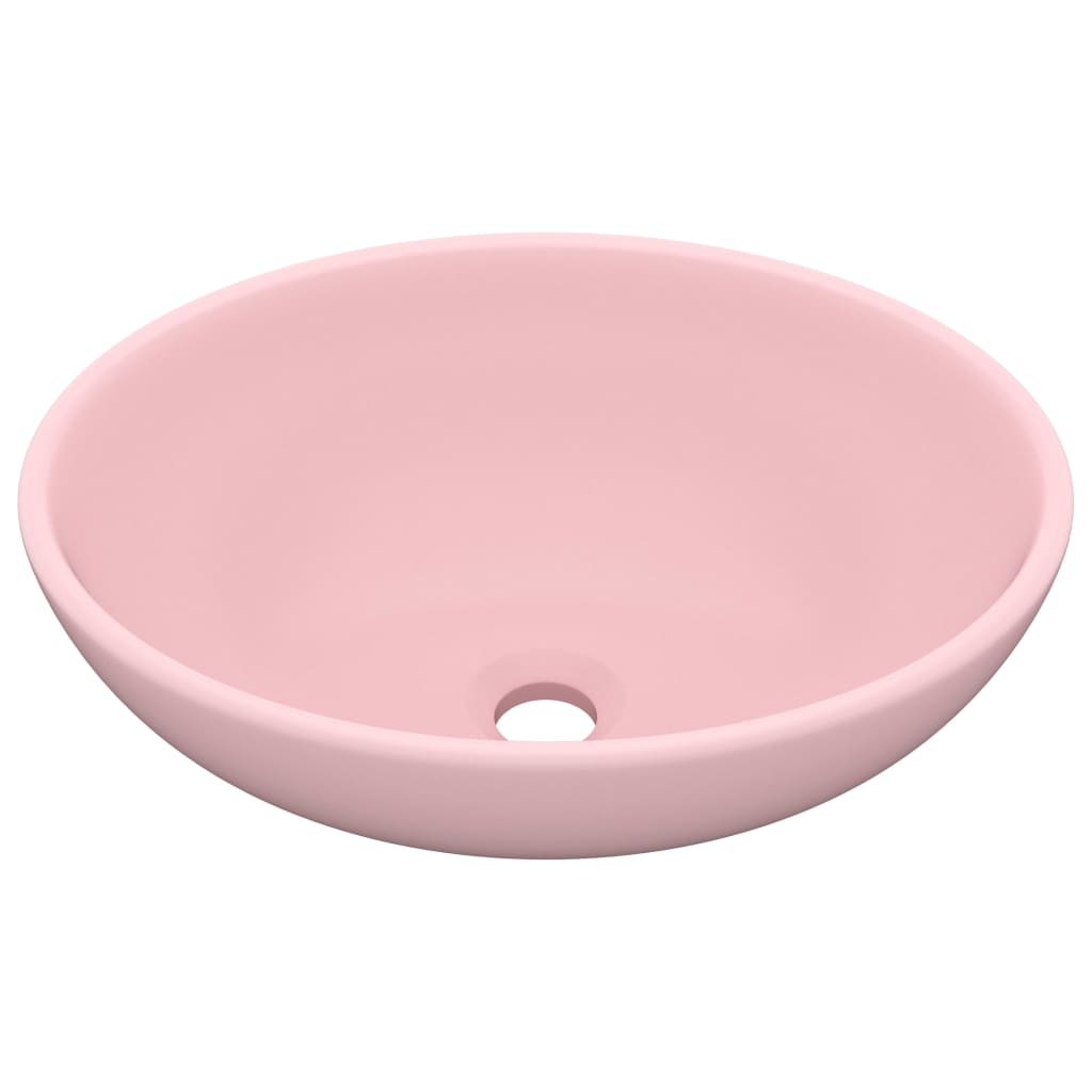 Lavandino Lusso Ovale Rosa Opaco 40x33 cm in Ceramica - homemem39