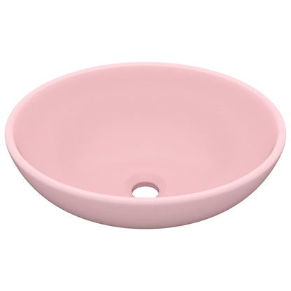 Lavandino Lusso Ovale Rosa Opaco 40x33 cm in Ceramica - homemem39