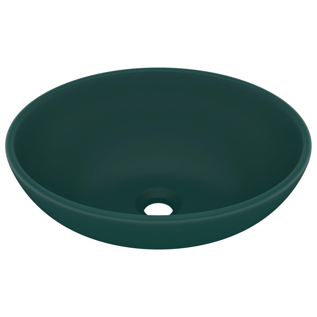 Lavandino Lusso Ovale Verde Scuro Opaco 40x33 cm in Ceramica - homemem39