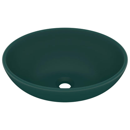 Lavandino Lusso Ovale Verde Scuro Opaco 40x33 cm in Ceramica - homemem39
