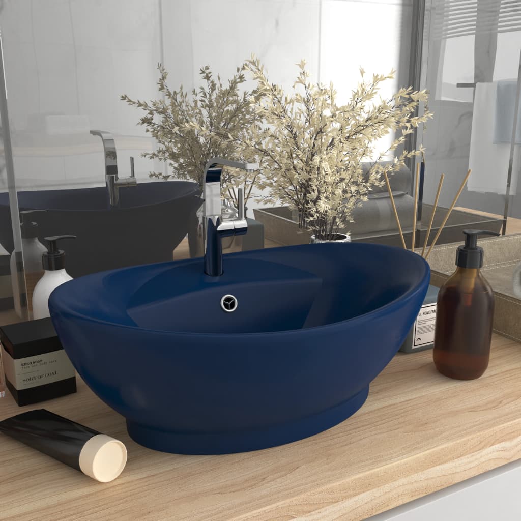 Lavabo con Troppopieno Ovale Blu Scuro Opaco 58,5x39cm Ceramica