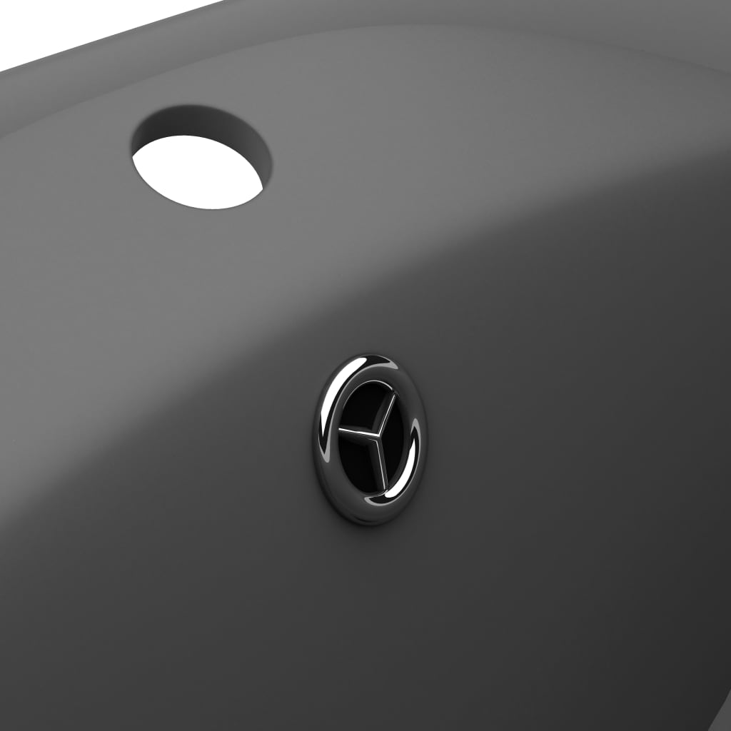 Lavabo Troppopieno Ovale Grigio Scuro Opaco 58,5x39cm Ceramica | homemem39