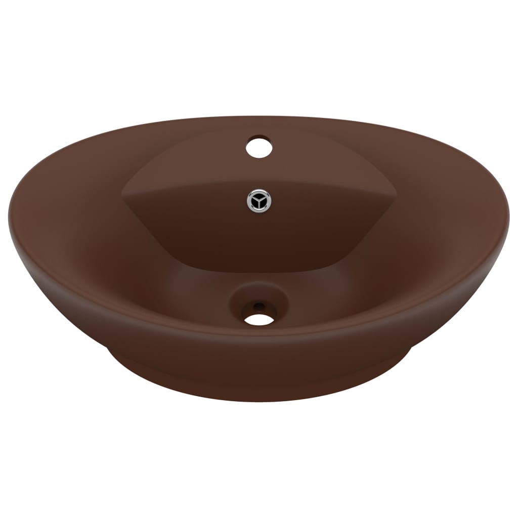 Lavabo con Troppopieno Ovale Marrone Opaco 58,5x39cm Ceramica