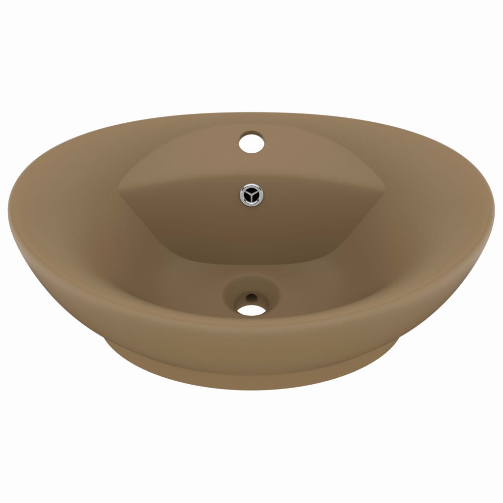 Lavandino con Troppopieno Ovale Crema Opaco 58,5x39cm Ceramica - homemem39