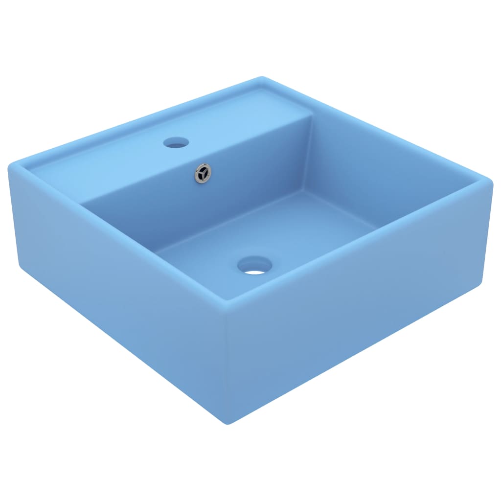 Lavabo Troppopieno Cubico Azzurro Opaco 41x41cm Ceramica