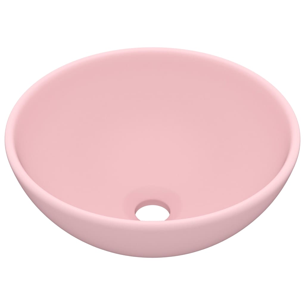 Lavandino Lusso Rotondo Rosa Opaco 32,5x14 cm in Ceramica | homemem39