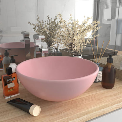 Lavandino Lusso Rotondo Rosa Opaco 32,5x14 cm in Ceramica | homemem39