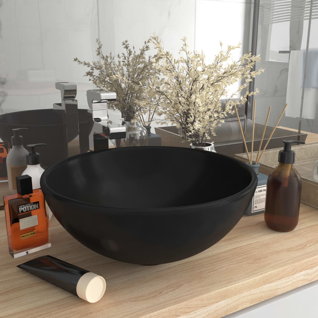 Lavandino Lusso Rotondo Nero Opaco 32,5x14 cm in Ceramica | homemem39