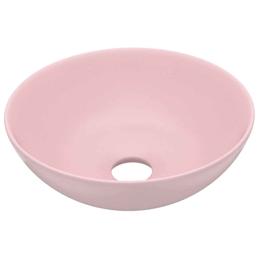 Lavandino da Bagno in Ceramica Rosa Opaco Rotondo