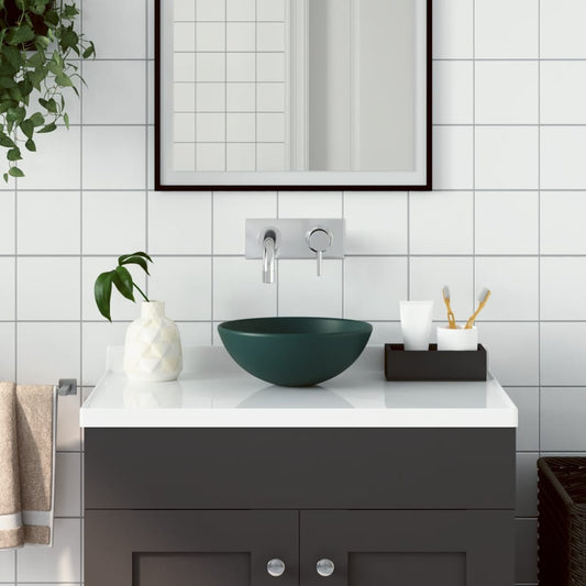 Lavandino da Bagno in Ceramica Verde Scuro Rotondo