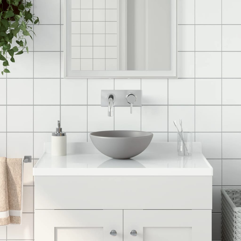 Lavandino da Bagno in Ceramica Grigio Chiaro Rotondo - homemem39