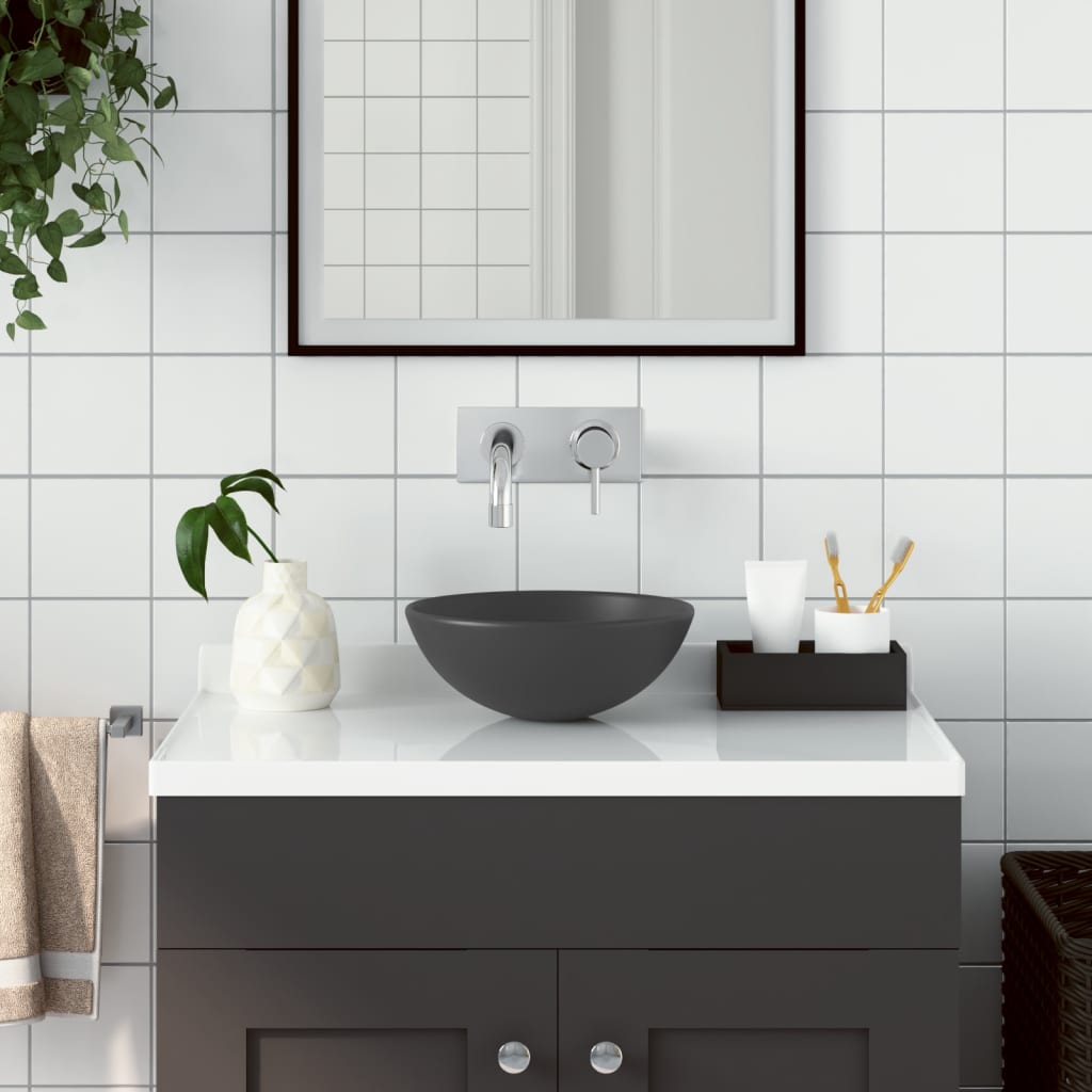 Lavandino da Bagno in Ceramica Grigio Scuro Rotondo - homemem39