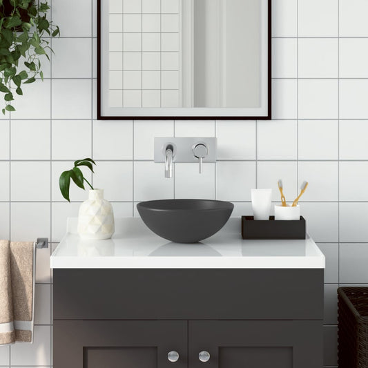 Lavandino da Bagno in Ceramica Grigio Scuro Rotondo - homemem39