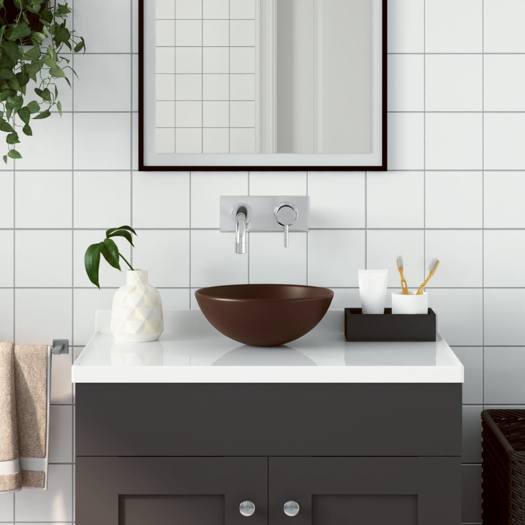 Lavandino da Bagno in Ceramica Marrone Scuro Rotondo - homemem39